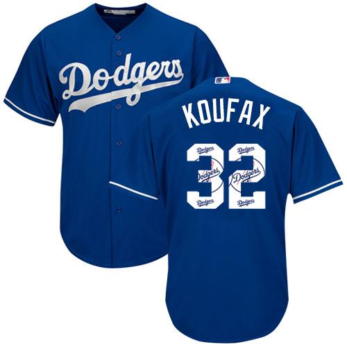 Dodgers #32 Sandy Koufax Blue Team Logo Fashion Stitched MLB Jersey - Click Image to Close
